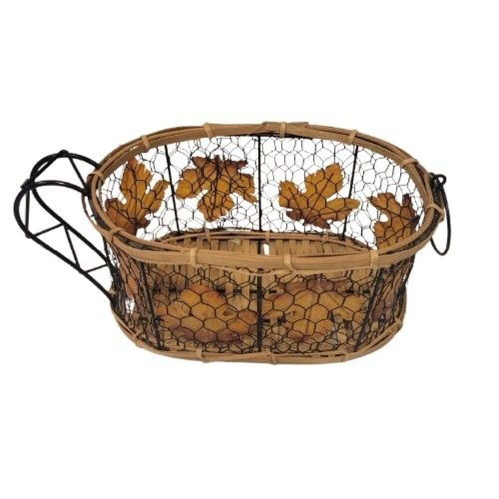 Autumn Fall Leaves Metal Basket With Leaves